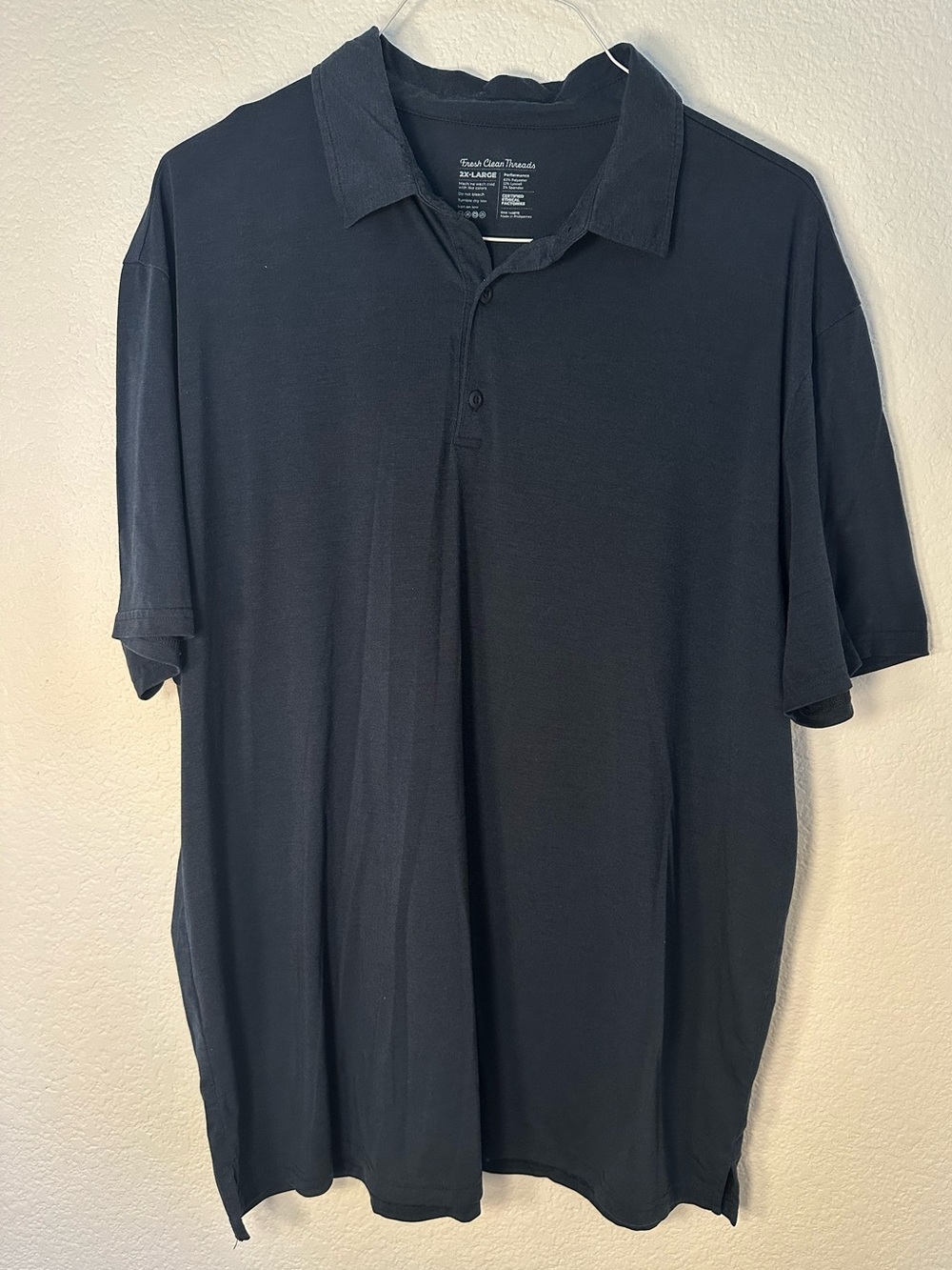Fresh Clean Threads Men’s 2XL Performance Polo Shirt Dark Navy Stretch Casual